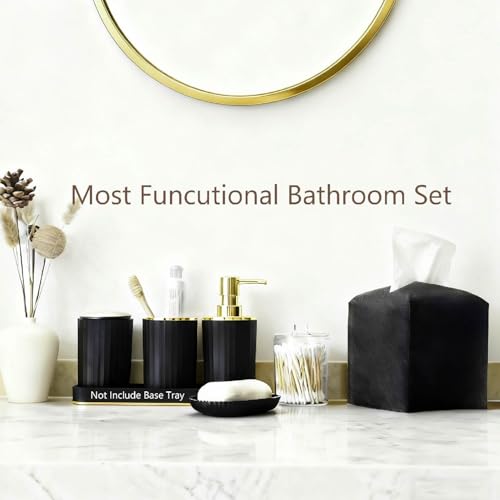 Bathroom Accessories Set - 21PCS Black Bathroom Set with Shower Curtain, Rugs, Trash Can, Soap Dispenser, Soap Dish, Toilet Brush, Toothbrush Holder, Tumbler Cup, Tissue Box, Q-tip Holders - size: Bath Set+Shower Curtain+Q-tip Holders+Tissue Box