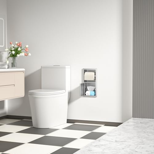 Toilet Paper Holder, Hidden Tampon Storage Holder | in Wall Toilet Roll Holder, Recessed Toilet Niche for Bathroom (Brushed) - color: Brushed
