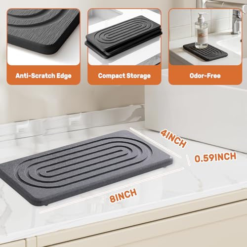 2 PCS Water Absorbing Stone Tray, Quick Drying Diatomite Sink Tray, Non-Slip Drying Mat for Bathroom Vanity & Kitchen Counter, Soap Dispenser Sponge Holder Organizer, White 8.3x4 Inch (Black) - color: Black