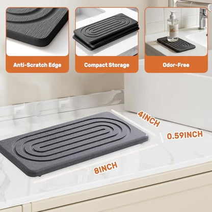 2 PCS Water Absorbing Stone Tray, Quick Drying Diatomite Sink Tray, Non-Slip Drying Mat for Bathroom Vanity & Kitchen Counter, Soap Dispenser Sponge Holder Organizer, White 8.3x4 Inch (Black) - color: Black