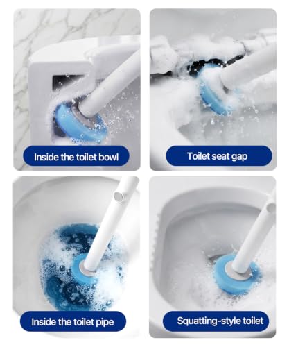 Disposable Toilet Brush with 32 Refills Deep Cleaning Touch Free | Auto Lid Opener Wall-Mounted Toilet Wand Kit for Deep Cleaning Bathroom Touch Free Access Toilet Bowl Cleaner