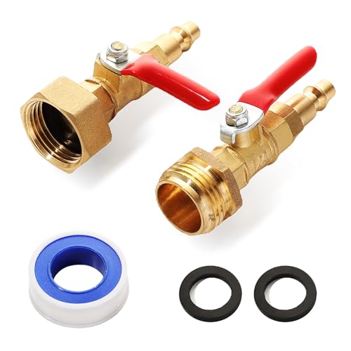 RV Winterize Blowout Adapter Kit,1/4" Quick Connect Plug 3/4" Garden Hose Thread with Ball Valve and Washers, Heavy-Duty Brass Fitting for RV, Boat, Camper, and Trailer Systems - style: RV Winterize Blowout Adapter Kit