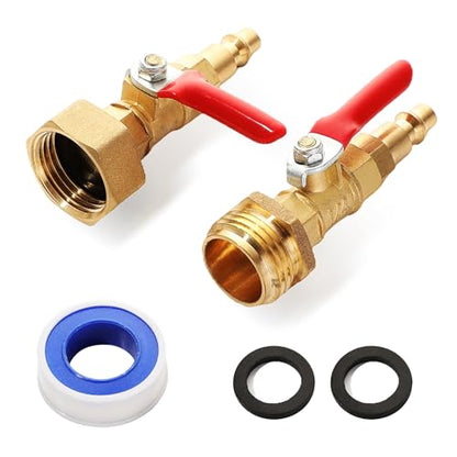 RV Winterize Blowout Adapter Kit,1/4" Quick Connect Plug 3/4" Garden Hose Thread with Ball Valve and Washers, Heavy-Duty Brass Fitting for RV, Boat, Camper, and Trailer Systems - style: RV Winterize Blowout Adapter Kit