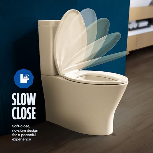 Highcraft B4TSPE Elongated Plastic Toilet Seat Slow Close ? Easy Remove, Bone - color: Bone, size: Elongated Plastic