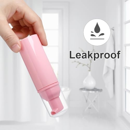 50 Pack 2 oz Foam Pump Bottles, Refillable Soap Dispenser, Daily Use | Pink foam pump bottle for diluted liquid soap, facial cleanser, body wash, shampoo, bathroom, kitchen, vanity and travel use
