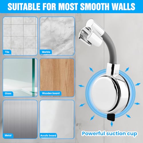 Suction Cup Shower Head Holder Handheld, 720° Adjustable Shower Holder Wall Mount, Rustproof Showerhead Bracket Bathroom Accessories No Drill Easy to Install