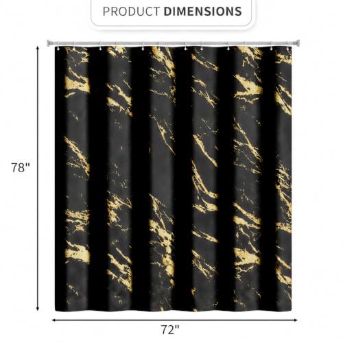 Black and Gold Shower Curtain 72 x 78 Inch, Extra Long Black Marble Shower Curtain, Modern Fabric Shower Curtains for Bathroom, Water Resistant Bath Curtain Set with Hooks, Black Gold Texture - color: Black, size: 72"W x 78"L (Pack of 1)