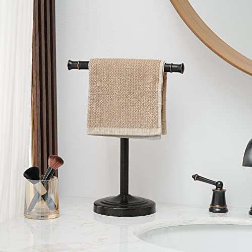 RUMOSE Oil Rubbed Bronze Hand Towel Holder Stand Countertop Towel Rack | 13 Inch Bathroom Kitchen Vanity T-Shape Towel Stand Free Standing Stainless Steel Towel Bar Towel Ring - color: Oil Rubbed Bronze