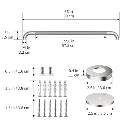 36 Inch Brushed Nickel Shower Grab Bar with Anti-Slip Knurled Grip | YuanDe Stainless Steel Bathroom Grab Bars,Shower Handrail Support, Handicap Elderly Balance Assist Handles-2Packs - color: Brushed Nickel, size: 36inch-2Pack