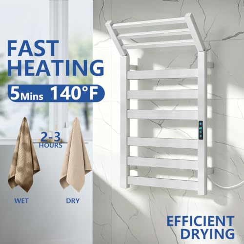 WiFi Heated Towel Rack Wall Mounted, Electric Towel Warmer, Brushed Nickel | WiFi App Remote, Foldable Space-Saving Bracket, Child Lock, 5 Temp Levels, 1–24H Timer, LED Display, Stainless Steel, Plug-in - color: Brushed Nickel
