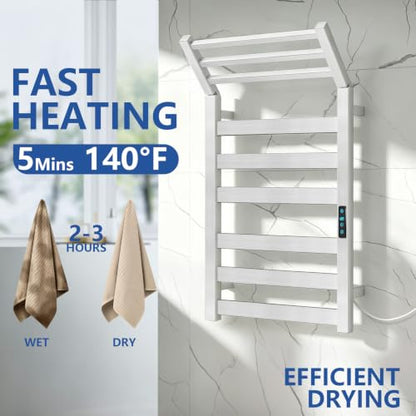 WiFi Heated Towel Rack Wall Mounted, Electric Towel Warmer, Brushed Nickel | WiFi App Remote, Foldable Space-Saving Bracket, Child Lock, 5 Temp Levels, 1–24H Timer, LED Display, Stainless Steel, Plug-in - color: Brushed Nickel