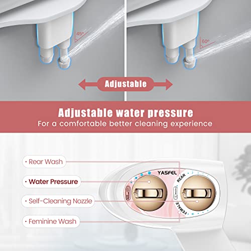 YASFEL Bidet Attachment for Toilet - Self-Cleaning Bidet with Pressure Controls, Non-Electric Cold with Dual Nozzles for Frontal/Rear Wash (Rose Gold) - color: Rose Gold