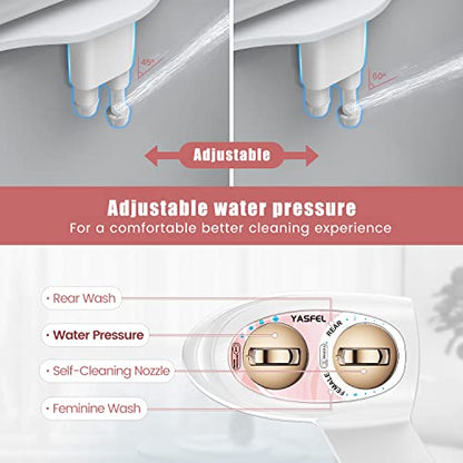 YASFEL Bidet Attachment for Toilet - Self-Cleaning Bidet with Pressure Controls, Non-Electric Cold with Dual Nozzles for Frontal/Rear Wash (Rose Gold) - color: Rose Gold