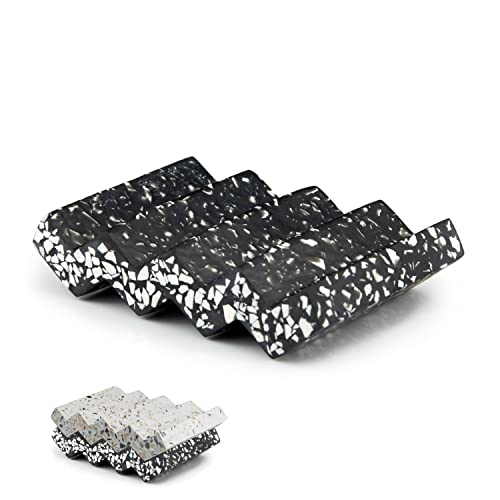Tapeera Zig Zag Terrazzo Stone Soap Dish for Bathroom Sink - Concrete Soap Saver for Bar Soap Holder for Shower - Sponge Holder - Self Draining Soap Dish Holder - Kitchen Soap Tray (Black) - color: Black