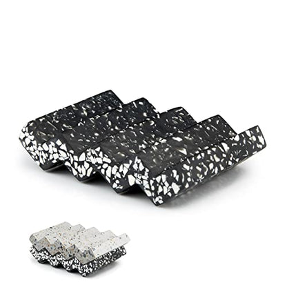 Tapeera Zig Zag Terrazzo Stone Soap Dish for Bathroom Sink - Concrete Soap Saver for Bar Soap Holder for Shower - Sponge Holder - Self Draining Soap Dish Holder - Kitchen Soap Tray (Black) - color: Black