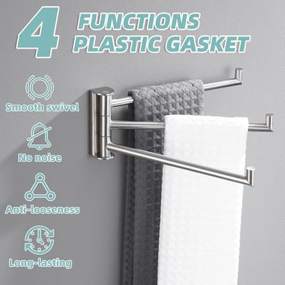 3-Arm Swivel Towel Rack, Brushed Nickel, 304 Stainless Steel | Individually Adjustable 180° Bars, Fold-Flat Design, Hand Towels & Dish Cloths, Bathroom, Kitchen & Laundry Room Use - color: Brushed Nickel