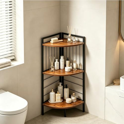Corner Shelf Stand 27.9" H, 3 Tier Corner Display Shelving Unit with Sturdy Metal Frame Multipurpose Corner Bookshelf for Small Spaces Bathroom, Kitchen, Bedroom, Living Room