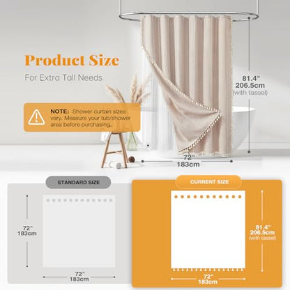 BTTN 3 in 1 Shower Curtain with Liner, 80 Inch Long Boho Linen Striped Cloth Shower Curtain Set with Hook, Large Modern Farmhouse Bohemian Waterproof Fabric Shower Curtain for Bathroom, Taupe, 72x80 - color: Taupe With Liner, size: 72"W x 80"L (Pack of 1)