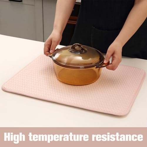 2 Pack Microfiber Dish Drying Mat for Kitchen Counter,Ultra Absorbent Dish Drainer Mat ,Dish Drying Pad , Dish Rack Mat 20×15 Inch (Dusty Pink)