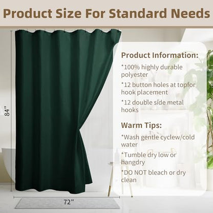 Siiluminisoy Shower Curtain and Liner Set, Waffle Shower Curtain Set with 12 Stainless Steel Hooks, Waterproof Luxury Fabric Shower Curtains for Bathroom and Hotel, Dark Green, 72" W x 84" H - color: Dark Green, size: 72"W x 84"L (Pack of 1)