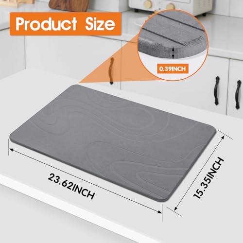 Snuggery Large Stone Drying Mat for Kitchen Counter, 24" x 16" (Dark Gray) | Natural diatomaceous earth, fast absorption, quick drying,non-slip base,one-piece design for drying dishes or under dish rack - size: 24" x 16"