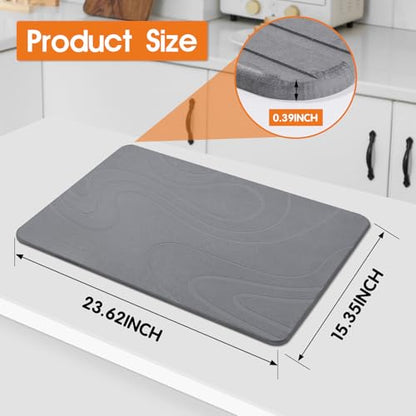 Snuggery Large Stone Drying Mat for Kitchen Counter, 24" x 16" (Dark Gray) | Natural diatomaceous earth, fast absorption, quick drying,non-slip base,one-piece design for drying dishes or under dish rack - size: 24" x 16"