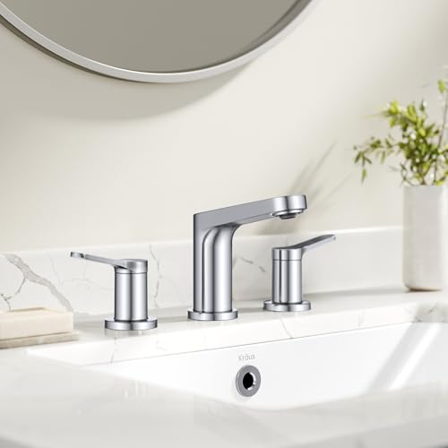 KRAUS Indy Widespread Bathroom Faucet in Chrome with 2 Handles, Pop Up Drain and Supply Lines, FUS-14103CH - color: Chrome, style: Widespread