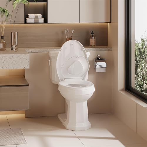 Elongated 19-Inch Toilet Seat, Built-In Potty Training Insert, Flat Front Design, Top Mount Quick-Release Hinges, Durable PP Plastic, Soft Close Family Bathroom Lid, Easy Clean Surface - size: Elongated toddler toilet seat