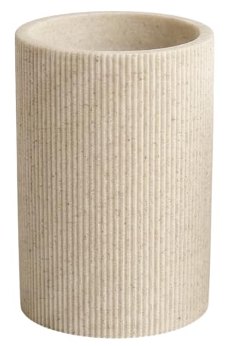 Tall Sand Beige Toothbrush Holder for Bathroom Countertop, 13oz | Modern Boho Aesthetic, Vintage Farmhouse Sandstone Organizer for Bathroom Countertop, Holds Pens & Makeup Brushes - size: Large