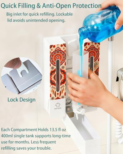 Boho Shampoo and Conditioner Dispenser 3 Chamber Wall Mount Shower Set No Drill Wall Mounted, ABS Plastic Refillable Body Wash & Soap Dispenser Set, Bathroom Shower Organizer, Bohemian Decor