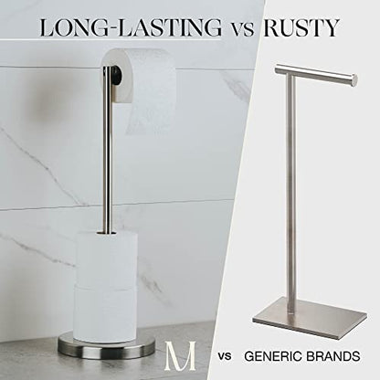 Marmolux Acc - Free Standing Toilet Paper Holder Stand Brushed Steel Finish 1pc - Storage for 4 Rolls of Toilet Tissue SUS 304 Stainless Steel Bathroom TP Stand - Toilet Paper Stand - Toilet Holder - color: Steel Brushed