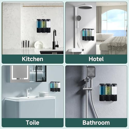 Shampoo and Conditioner Dispenser 3 Chamber No Drill Shampoo Dispenser for Shower Wall Mounted Shower Soap Dispenser 3 * 500ml Refillable Shower Dispenser for Bathroom Hotel(Black 3 Chamber) - color: Black-clear-3