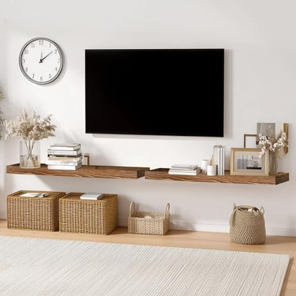 Solid Wood Floating Shelves, 36 Inch Wall Shelves, Set of 2, Brown | 8 Inch Deep, 1.6 Inch Thick, Extra-Wide Display Space, Mounting Hardware Included, For Kitchen, Bathroom and Living Room - color: Brown, size: 36x8x1.6