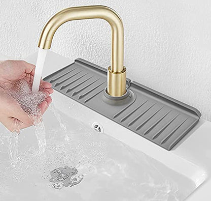YATOISUR Sink Splash Guard 14.4” x 5.4” - Sink Faucet Mat with Faucet Water Catcher Mat & Soap Dish & Sponge Holder 3 in 1 - Silicone Faucet Handle Drip Catcher Tray for Kitchen RV & Bar Faucet, Grey - color: Gray