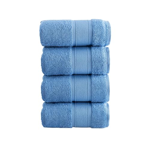 HALLEY 100% Turkish Cotton Hand Towels (Pack of 4) - Hotel & Spa Quality - Super Soft, Quick Drying & Absorbent Decorative Towels for Face, Gym, Spa, Yoga, Dishcloth, Kitchen & Bath - Dark Blue - color: Azure Blue, size: 4-Pack Hand Towels