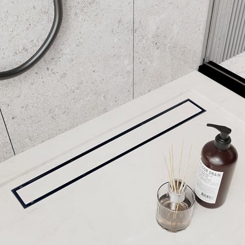24 Inch Linear Shower Drain Black Floor Drain with Removable SUS304 Stainless Steel CUPC Certificate and 2-in-1 Tile Insert Grate Cover - color: Black, size: 24inch