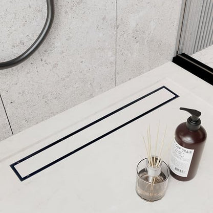 24 Inch Linear Shower Drain Black Floor Drain with Removable SUS304 Stainless Steel CUPC Certificate and 2-in-1 Tile Insert Grate Cover - color: Black, size: 24inch