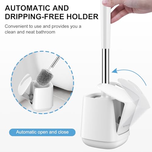 SetSail Toilet Brush 2 Pack, Self Closing Lid Toilet Bowl Brushes Holder and Extra Long Handle Ventilated Toilet Brush Set for Bathroom Cleaning, Nylon Bristles, Pure White - color: Pure White, size: 2 packs