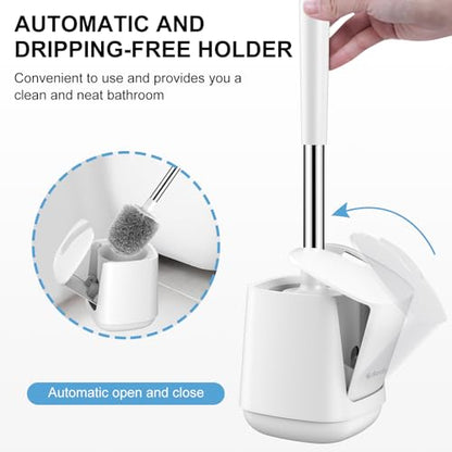 SetSail Toilet Brush, Self Closing Lid Toilet Bowl Brushes Holder and Extra Long Handle Ventilated Toilet Brush Set for Bathroom Cleaning, Nylon Bristles, Pure White - color: Pure White, size: 1 pack
