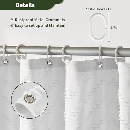 Siiluminisoy White Shower Curtain Fabric Boho Shower Curtain Cloth Textured Tufted Chevron Elegant Shower Curtains Waterproof for Bathroom 72" x 72" - color: A White, size: 72"W x 72"L (Pack of 1)