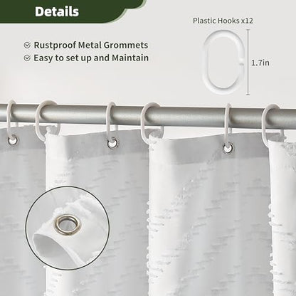 Siiluminisoy White Shower Curtain Fabric Boho Shower Curtain Cloth Textured Tufted Chevron Elegant Shower Curtains Waterproof for Bathroom 72" x 72" - color: A White, size: 72"W x 72"L (Pack of 1)