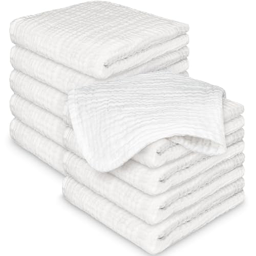 10pk Muslin Baby Washcloths for Newborn, 12x12 Soft Absorbent (Soft White) | Organic Cotton Muslin Wash Cloths for Babies Girl, Boy, Infant, Toddlers, Kids Face Towel,Bath Essentials,Baby Burp Rags - color: Soft White, size: 10-Pack