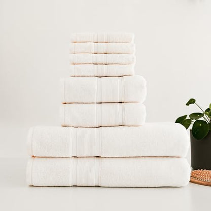 Luzia 8 Piece Bathroom Towel Set - 100% Turkish Cotton, Premium Quality - 2 Bath Towels 2 Hand Towels and 4 Washcloths (Ivory) - color: Ivory