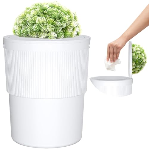 Lifewit 2.6 gal Dog Proof Trash Can with Pop-Up Lid | Small Hidden Garbage Can with Decorative Faux Plant, Plastic Waste Basket for Bedroom, Office, Living Room, Kitchen, Bathroom