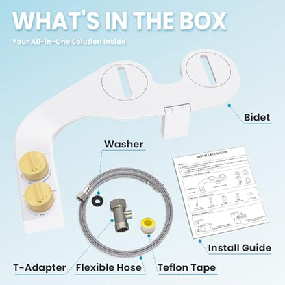 Toilet Bidet With Left/Right Side Reversible Design, Fresh Water, Non-Electric, Toilet Bidet Attachment, Right/Left Hand Side with Dual Nozzle, Self-Clean, Easy to Install (Bamboo Knob) - color: Bamboo Knob