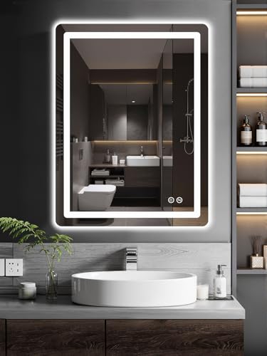 TRAHOME LED Bathroom Vanity Mirror with Lights, 32"x24" Lighted Wall Mirror | Front and Backlit, Anti Fog, Dimmable 3 Color Lighting, Memory Function, Shatterproof Glass, Plug in or Hardwired - color: Unframed, size: 32"L x 24"W