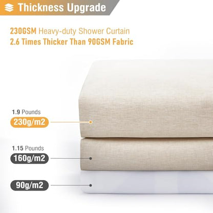 72x80 Linen Textured Waterproof Fabric Shower Curtain Set, Beige/Cream | Long Size, 230GSM Polyester, Heavy Duty Cloth, Weighted Hem, 12 Plastic Hooks, Modern Luxury Hotel Style, Machine Washable - color: A - Cream, size: 72"W x 80"L (Pack of 1)