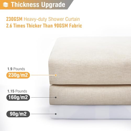 72x90 Linen Textured Waterproof Fabric Shower Curtain Set, Beige/Cream | Long Size, 230GSM Polyester, Heavy Duty Cloth, Weighted Hem, 12 Plastic Hooks, Modern Luxury Hotel Style, Machine Washable - color: A - Cream, size: 72"W x 90"L (Pack of 1)