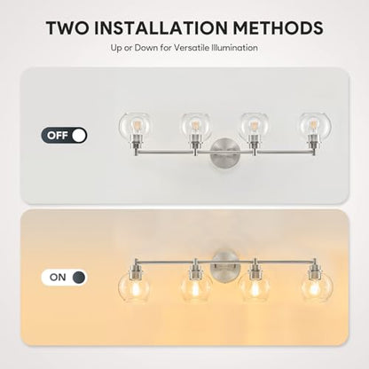 VONLUCE 4 Light Bathroom Vanity Light Fixtures, Brushed Nickel Finish | Globe Glass Shades, E26 Sockets, Easy to install, ETL Certificated, Vanity Lights for Bedroom Hallway Living Room - color: Nickel, size: 4-Light