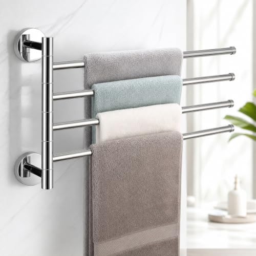 Solid Brass Swivel Towel Bar, Brushed Gold Bathroom Towel Rack, No Drill Adhesive Wall Mounted Rail Hanger, Space Saving Multi Arm Holder for Kitchen Restroom(Silver,23cm) - color: Silver, size: 23cm